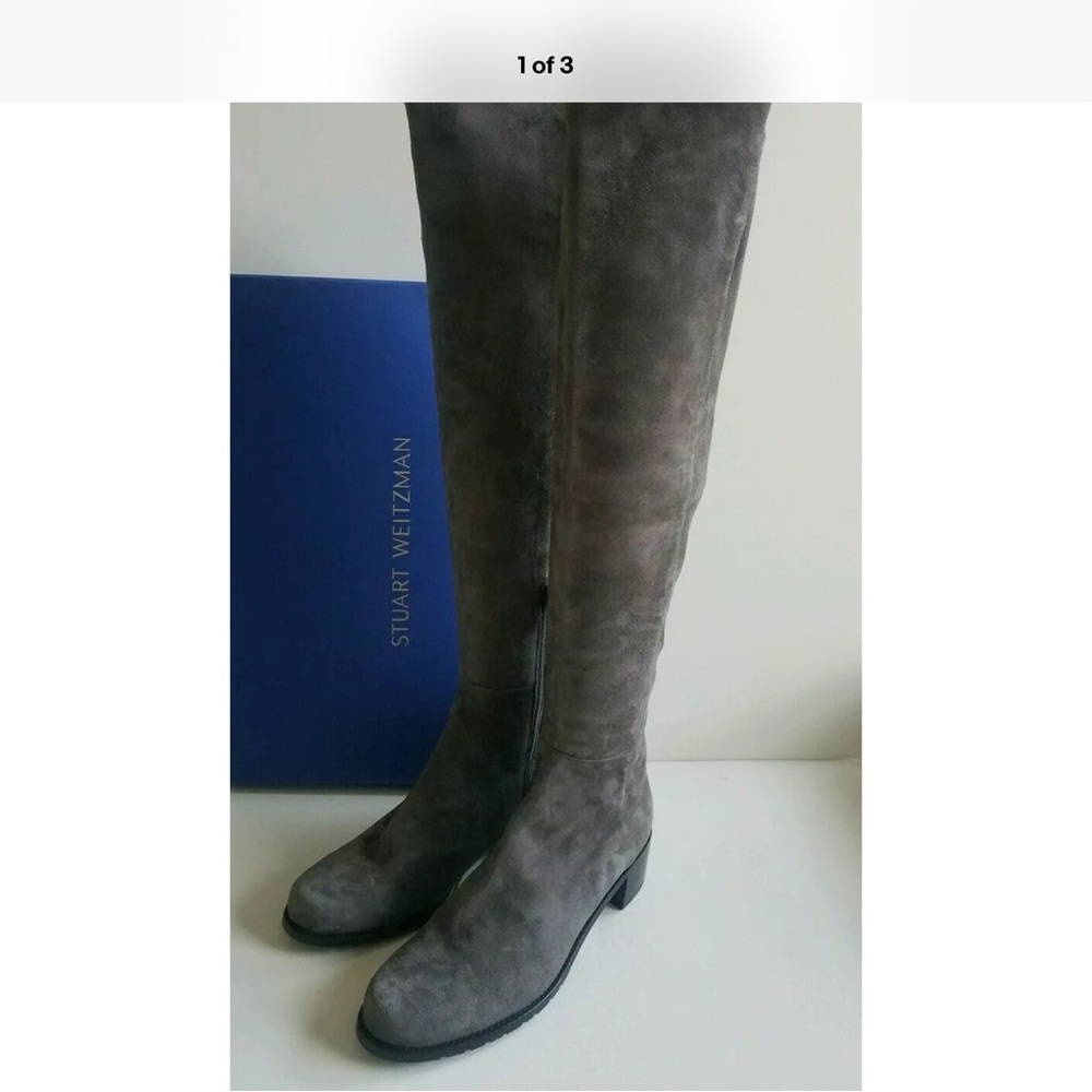 NEW Stuart Weitzman Allserve Over The Knee Suede Boots Slate Grey gray 7.5 M